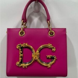 Dolce & Gabbana Pink and Gold Satchel with Baroque DG Logo